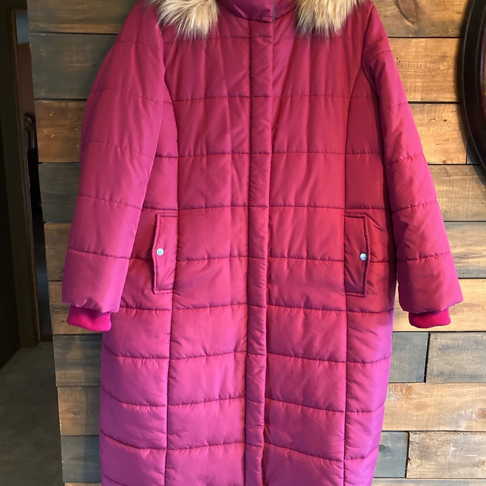 Roaman's Burgundy long puffer jacket Outerwear